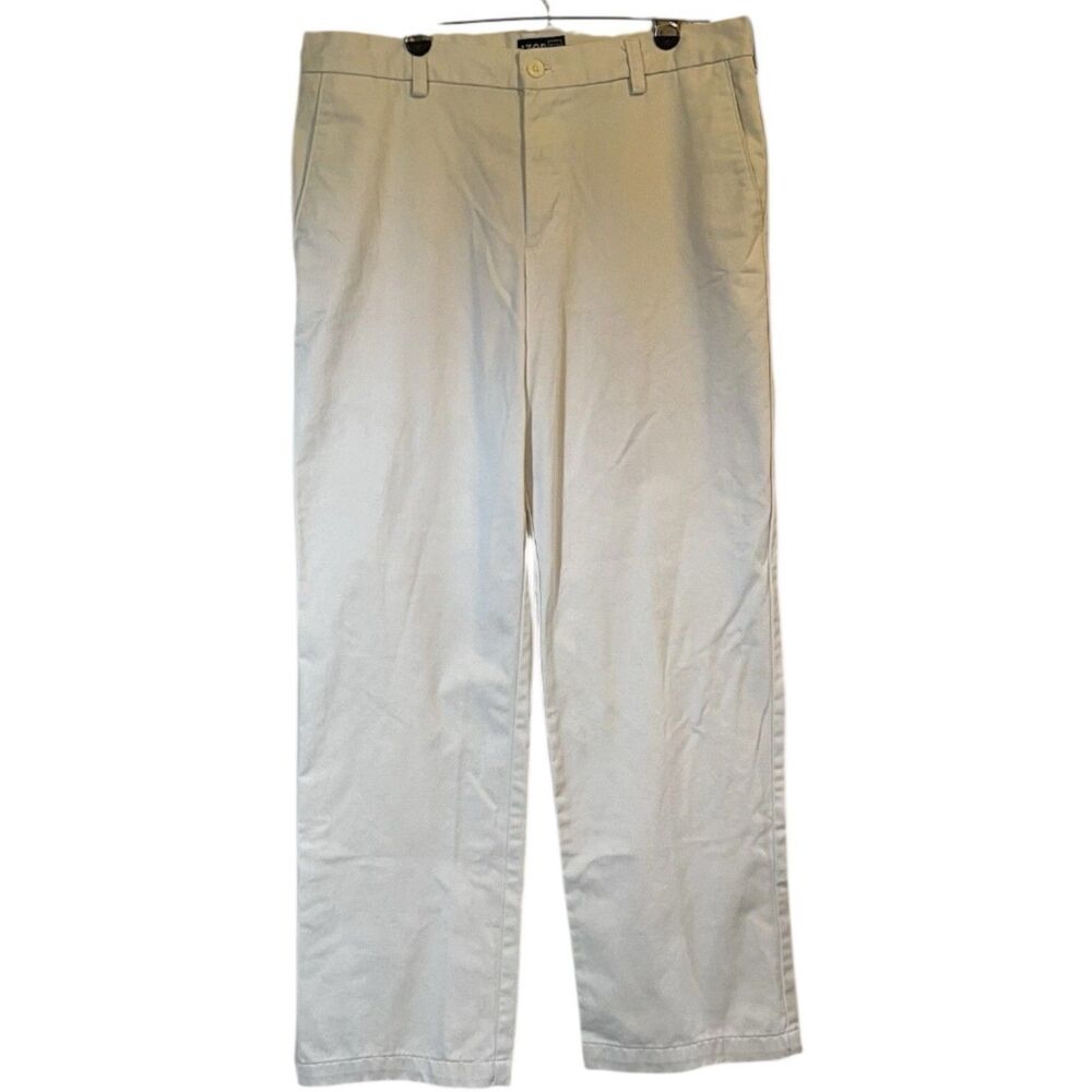 Vintage Y2K IZOD Chino Pants Men 34x32 Beige Flat Front Clean Fit Office Pants